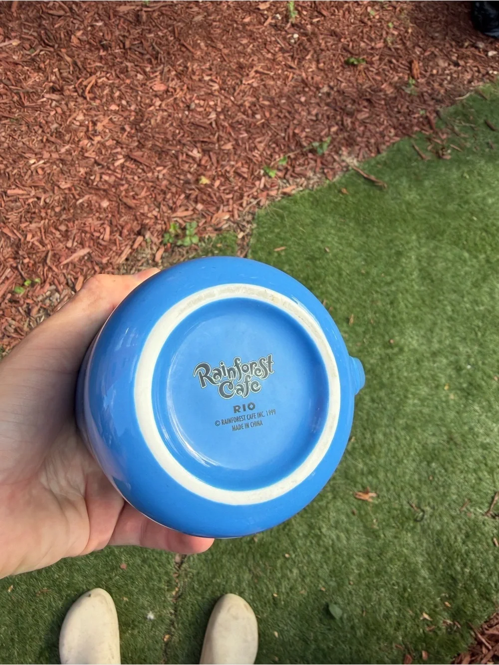 RAINFOREST CAFE Blue Mug with Parrot Graphic